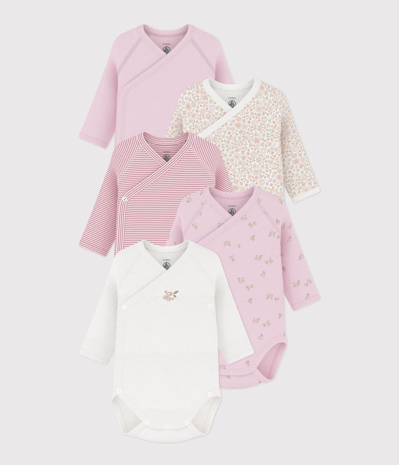 Lot de 5 bodies manches longues Petit Bateau – Fleurs